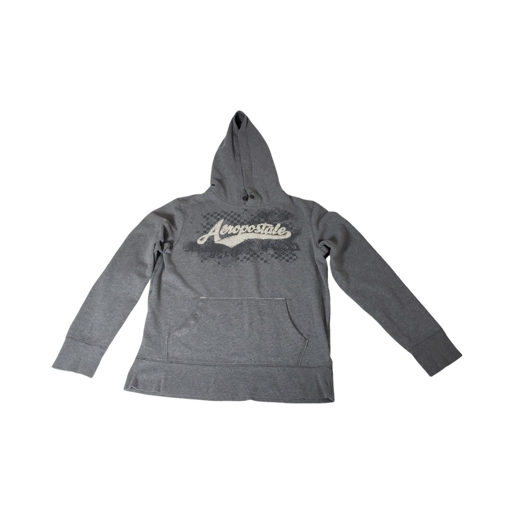 Aeropostale Vintage Y2k Mens M Gray Graphic Hoodie Checkered Logo Sweatshirt